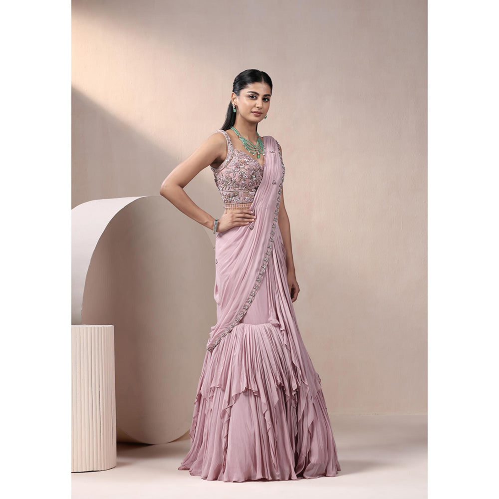 CHAASHNI BY MAANSI & KETAN Mauve Georgette Lehenga Saree with Stitched Blouse