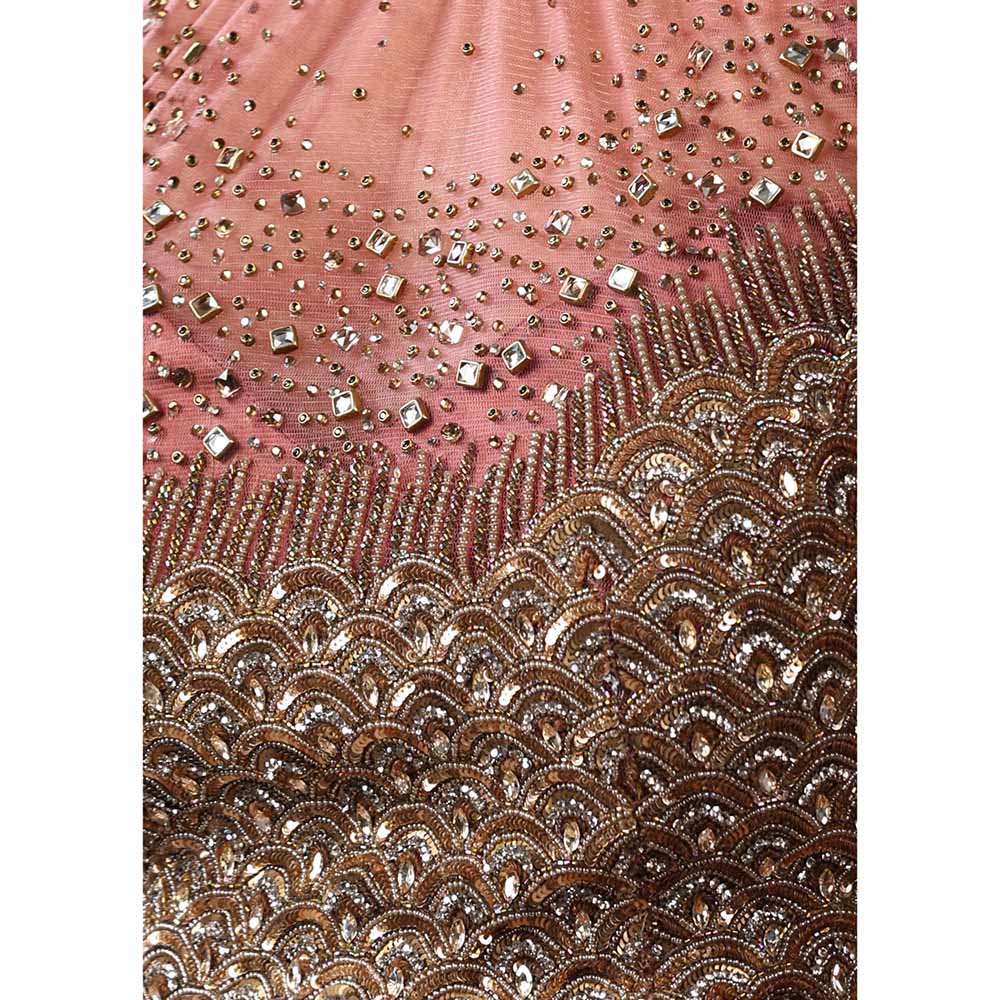 CHAASHNI BY MAANSI & KETAN Maroon Embellished Net Saree with Stitched Blouse