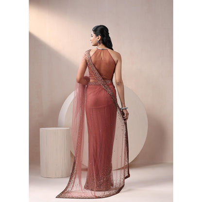 CHAASHNI BY MAANSI & KETAN Maroon Embellished Net Saree with Stitched Blouse