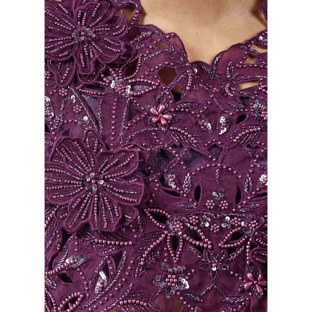 CHAASHNI BY MAANSI & KETAN Purple Indo Western Skirt with Crop Top and Cape (Set of 3)