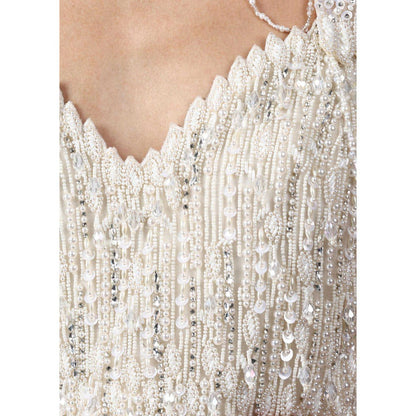 CHAASHNI BY MAANSI & KETAN Off White Embellished Net Gown with Cape (Set of 2)