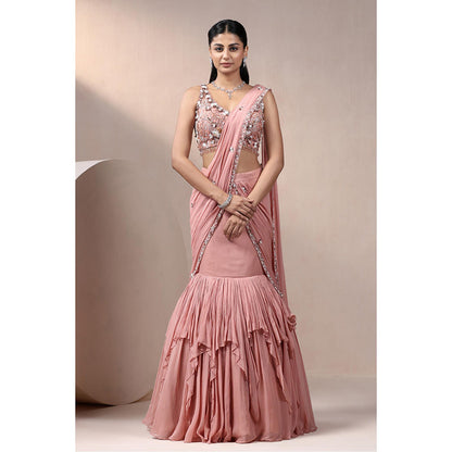 CHAASHNI BY MAANSI & KETAN Pink Embellished Lehenga Saree with Stitched Blouse