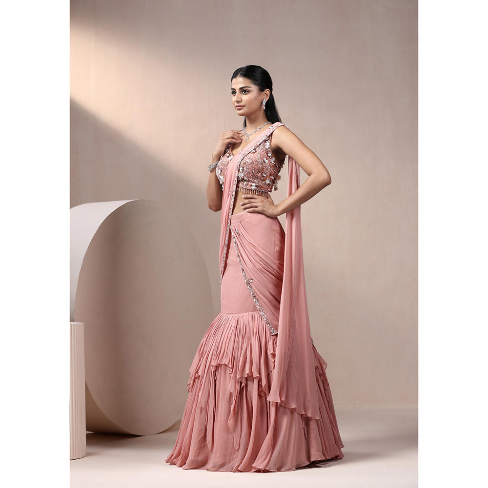 CHAASHNI BY MAANSI & KETAN Pink Embellished Lehenga Saree with Stitched Blouse