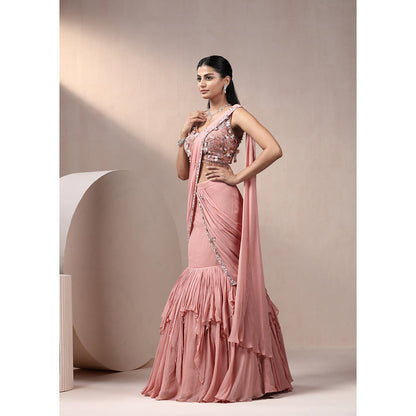 CHAASHNI BY MAANSI & KETAN Pink Embellished Lehenga Saree with Stitched Blouse