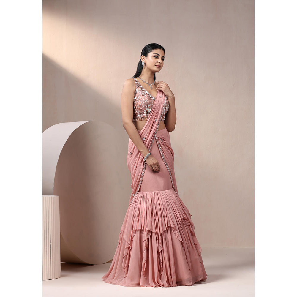 CHAASHNI BY MAANSI & KETAN Pink Embellished Lehenga Saree with Stitched Blouse