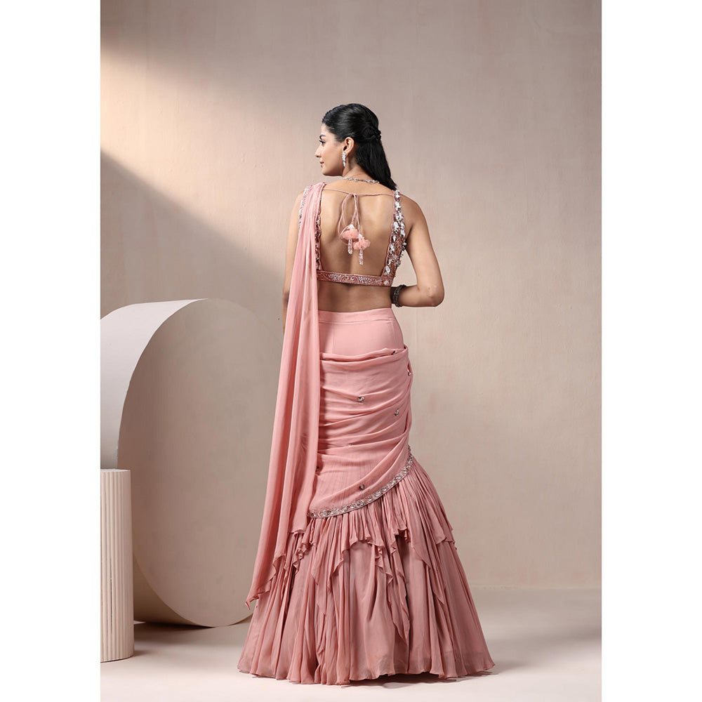 CHAASHNI BY MAANSI & KETAN Pink Embellished Lehenga Saree with Stitched Blouse