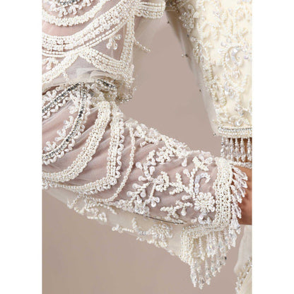 CHAASHNI BY MAANSI & KETAN Ivory Embroidered Georgette Saree with Stitched Blouse