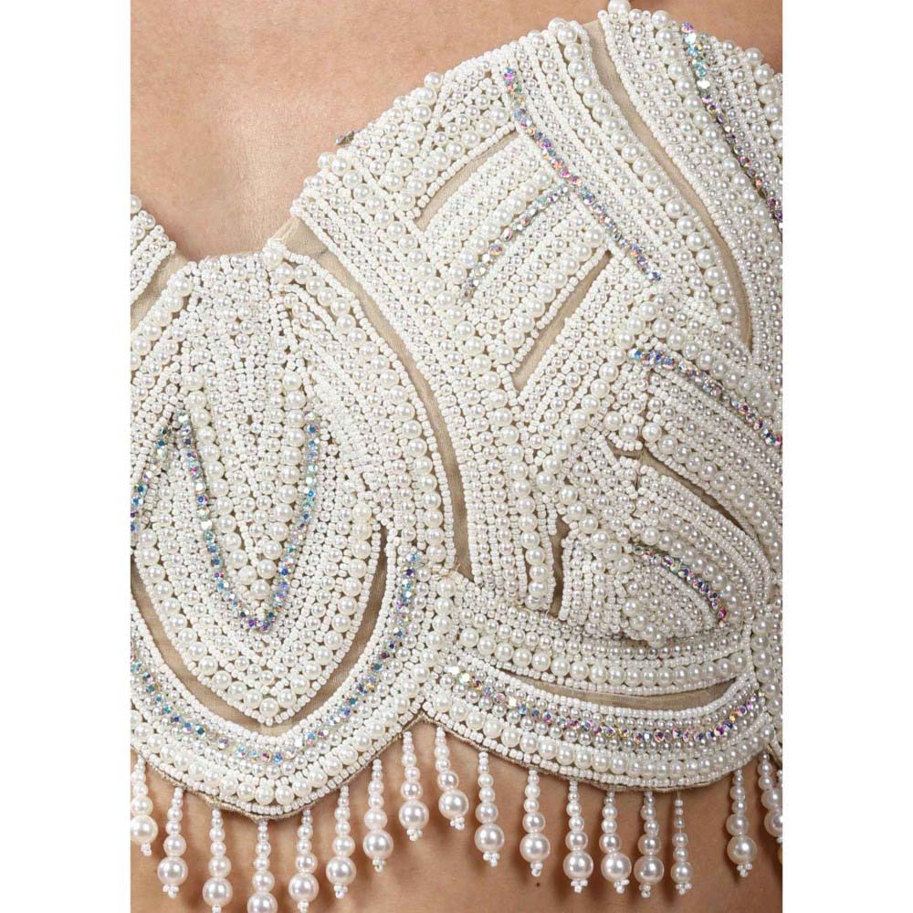 CHAASHNI BY MAANSI & KETAN Beige Chinnon Chiffon Saree with Stitched Blouse