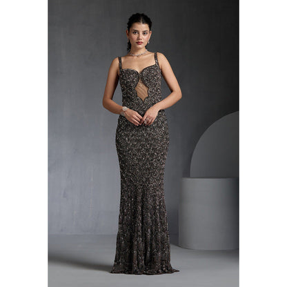 CHAASHNI BY MAANSI & KETAN Grey Sequins Embellished Gown