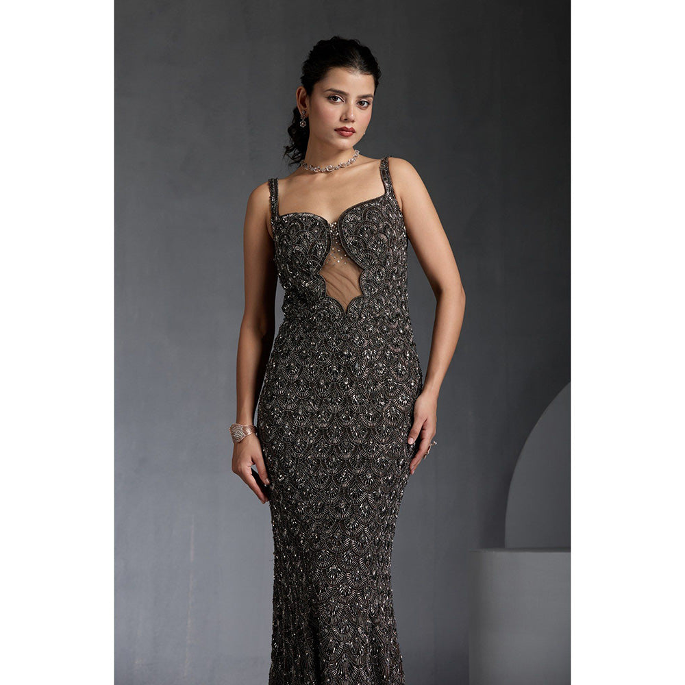 CHAASHNI BY MAANSI & KETAN Grey Sequins Embellished Gown