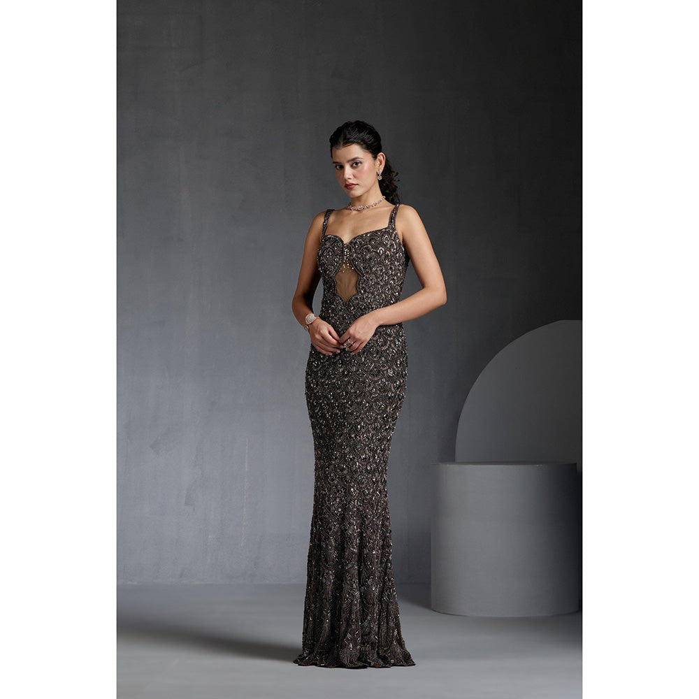 CHAASHNI BY MAANSI & KETAN Grey Sequins Embellished Gown