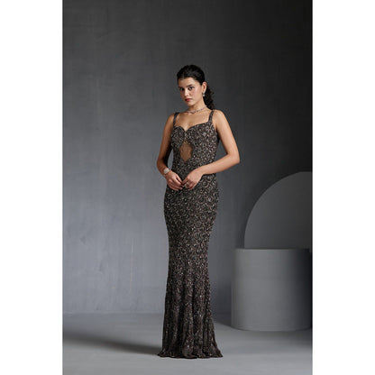 CHAASHNI BY MAANSI & KETAN Grey Sequins Embellished Gown