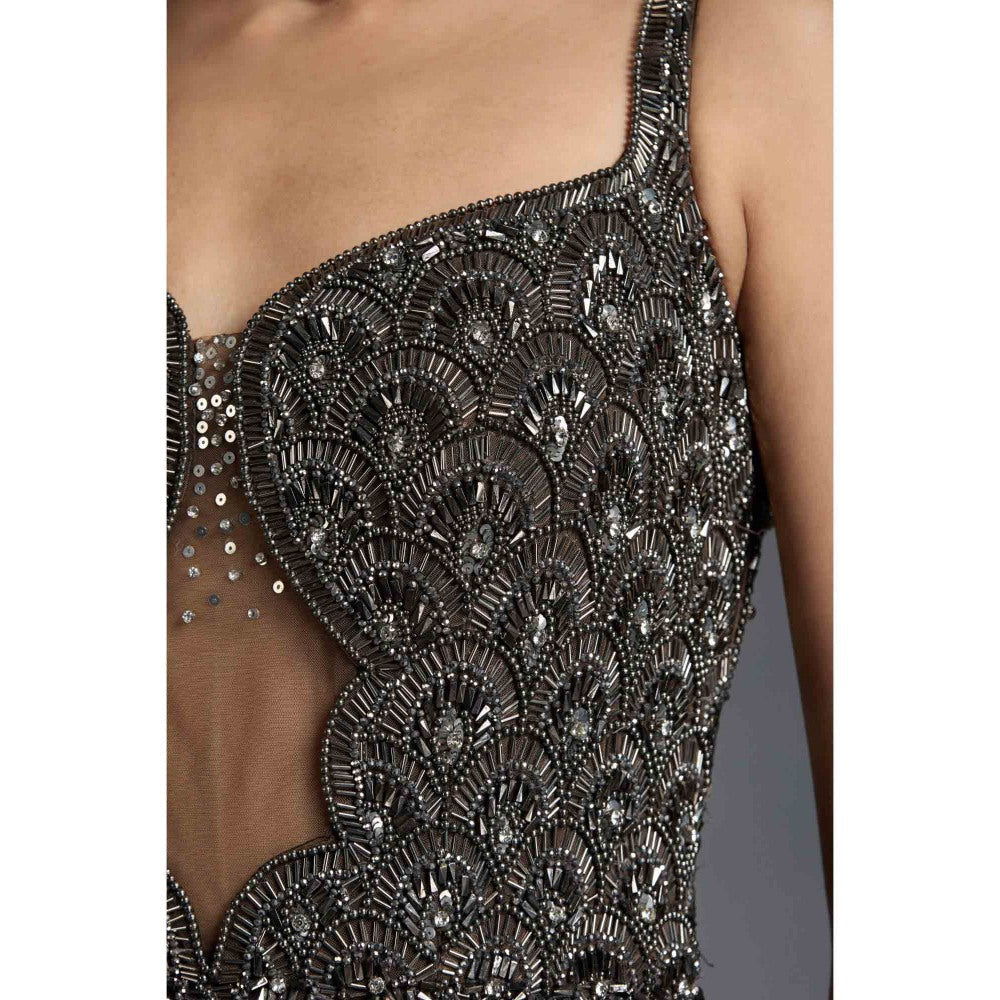 CHAASHNI BY MAANSI & KETAN Grey Sequins Embellished Gown