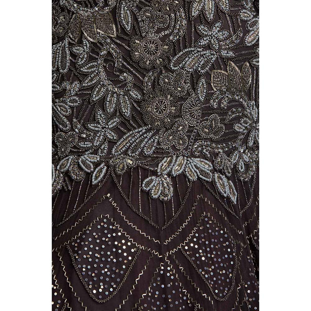 CHAASHNI BY MAANSI & KETAN Black Embellished Net Lehenga with Choli and Dupatta (Set of 3)