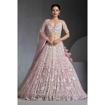 CHAASHNI BY MAANSI & KETAN Lavender Embellished Lehenga with Choli and Dupatta (Set of 3)