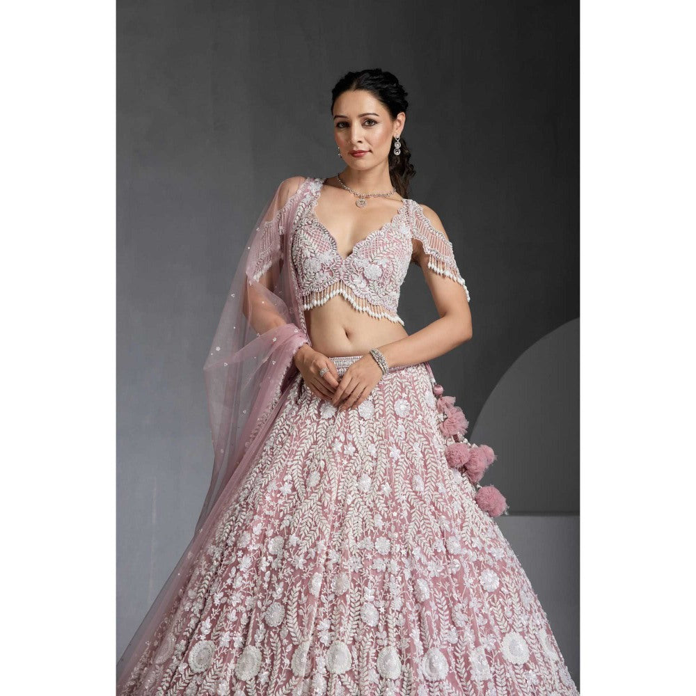 CHAASHNI BY MAANSI & KETAN Lavender Embellished Lehenga with Choli and Dupatta (Set of 3)