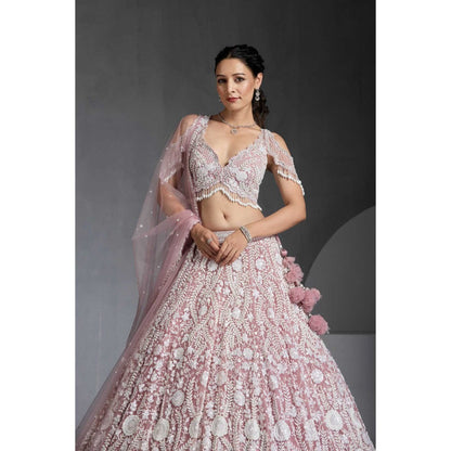 CHAASHNI BY MAANSI & KETAN Lavender Embellished Lehenga with Choli and Dupatta (Set of 3)