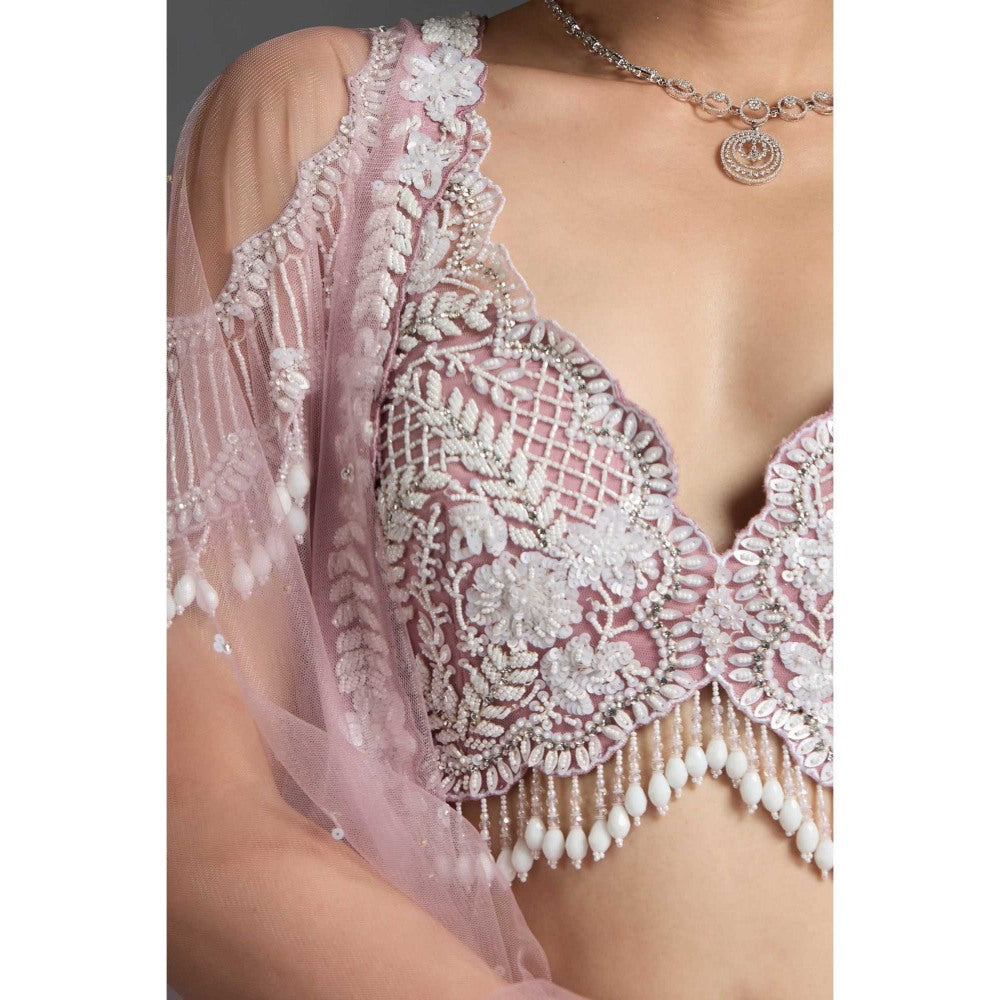 CHAASHNI BY MAANSI & KETAN Lavender Embellished Lehenga with Choli and Dupatta (Set of 3)