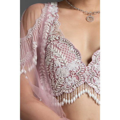 CHAASHNI BY MAANSI & KETAN Lavender Embellished Lehenga with Choli and Dupatta (Set of 3)