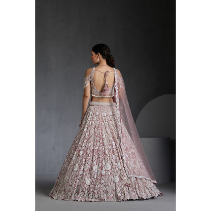 CHAASHNI BY MAANSI & KETAN Lavender Embellished Lehenga with Choli and Dupatta (Set of 3)