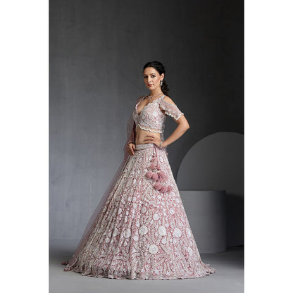 CHAASHNI BY MAANSI & KETAN Lavender Embellished Lehenga with Choli and Dupatta (Set of 3)