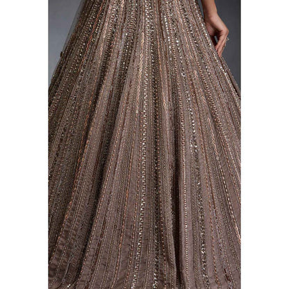 CHAASHNI BY MAANSI & KETAN Beige Embellished Net Lehenga with Choli and Dupatta (Set of 3)