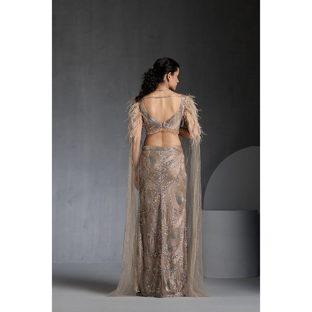 CHAASHNI BY MAANSI & KETAN Nude Embellished Net Lehenga with Choli (Set of 2)