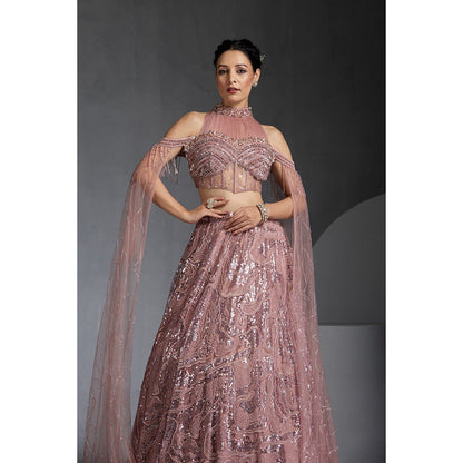 CHAASHNI BY MAANSI & KETAN Pink Embellished Net Lehenga with Choli and Dupatta (Set of 2)