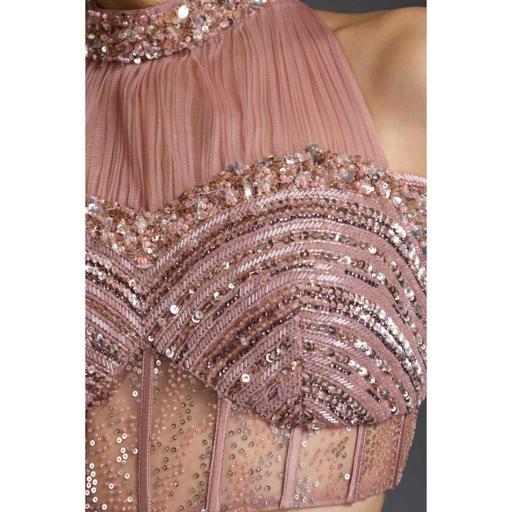 CHAASHNI BY MAANSI & KETAN Pink Embellished Net Lehenga with Choli and Dupatta (Set of 2)