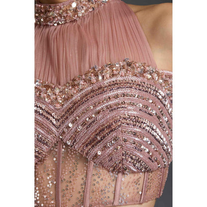 CHAASHNI BY MAANSI & KETAN Pink Embellished Net Lehenga with Choli and Dupatta (Set of 2)