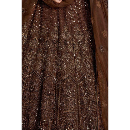 CHAASHNI BY MAANSI & KETAN Brown Embellished Lehenga with Choli and Dupatta (Set of 3)