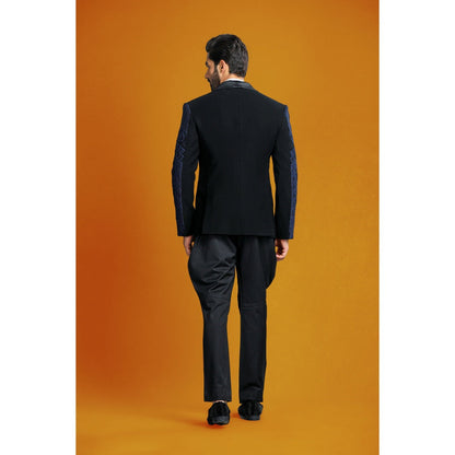 CHAR CHAAND Midnight Aura Black and Blue with Dori Embroidery Tuxedo with Pant (Set of 2)
