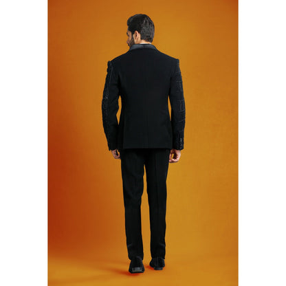 CHAR CHAAND Dark Dazzle Abstract Spider Web Embroidery Tuxedo with Pant (Set of 2)