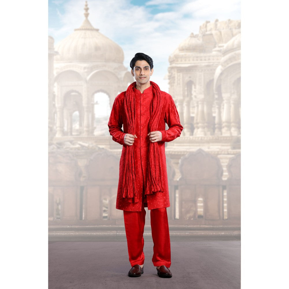 CHAR CHAAND Elegant Red Embroidery and Sequin Kurta with Salwar & Dupatta (Set of 3)