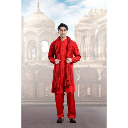 CHAR CHAAND Elegant Red Embroidery and Sequin Kurta with Salwar & Dupatta (Set of 3)