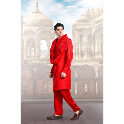 CHAR CHAAND Elegant Red Embroidery and Sequin Kurta with Salwar & Dupatta (Set of 3)