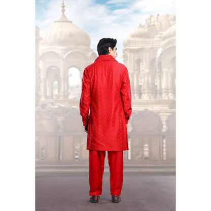 CHAR CHAAND Elegant Red Embroidery and Sequin Kurta with Salwar & Dupatta (Set of 3)