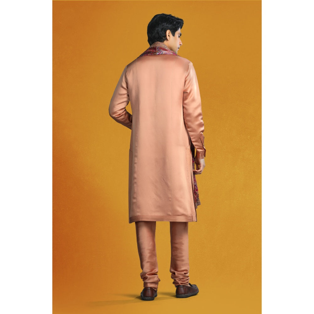 CHAR CHAAND Beige Brown Aari-Zardozi Embellished Kurta with Churidar & Dupatta (Set of 3)