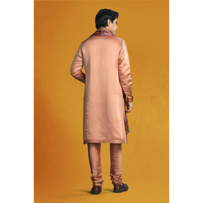 CHAR CHAAND Beige Brown Aari-Zardozi Embellished Kurta with Churidar & Dupatta (Set of 3)