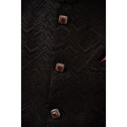 CHAR CHAAND Charcoal Black Geometric Kurta with Pant & Bundi (Set of 3)