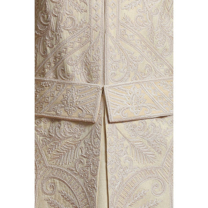 CHAR CHAAND Classic Cream Kurta with Churidar and Sherwani with Dupatta and Belt (Set of 5)