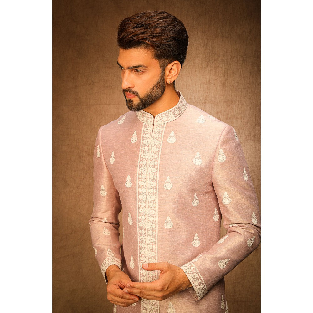 CHAR CHAAND Elite Mavish Ivory Kurta with Churidar and Sherwani with Dupatta (Set of 4)