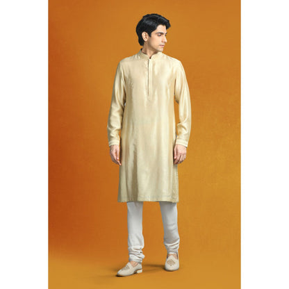 CHAR CHAAND Floral Beige Floral Kurta with Churidar and Sherwani with Dupatta (Set of 4)