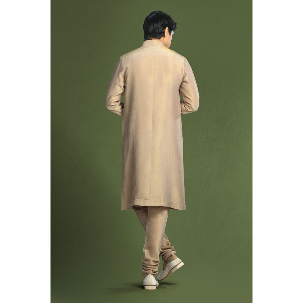 CHAR CHAAND Regal Red Aari Embroidery Kurta with Churidar and Sherwani with Dupatta (Set of 4)