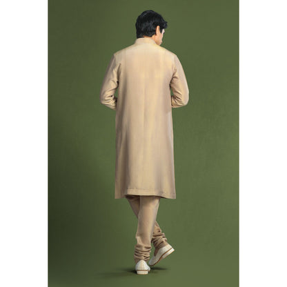 CHAR CHAAND Regal Red Aari Embroidery Kurta with Churidar and Sherwani with Dupatta (Set of 4)