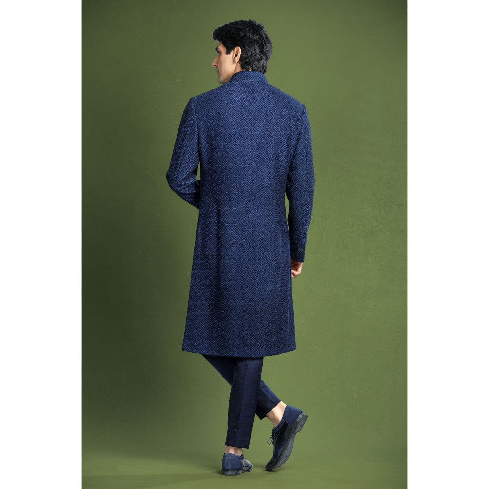 CHAR CHAAND Enchanted Ivory Floral Kurta with Churidar and Sherwani with Dupatta (Set of 4)