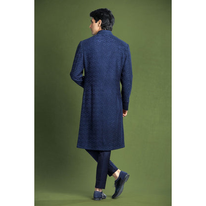 CHAR CHAAND Enchanted Ivory Floral Kurta with Churidar and Sherwani with Dupatta (Set of 4)