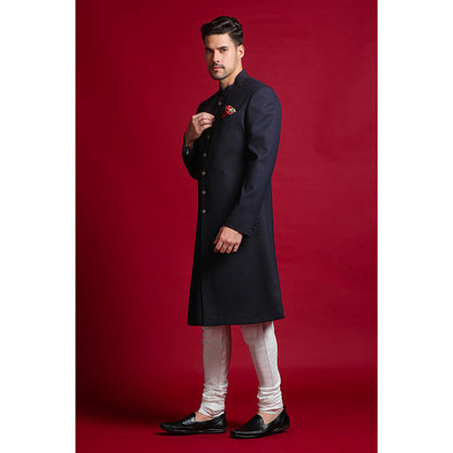 CHAR CHAAND Imperial Solid Black Achkan Sherwani