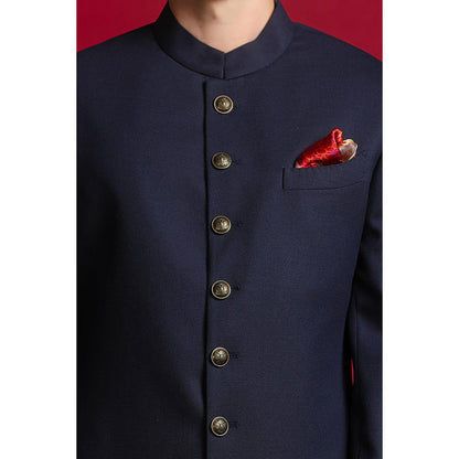 CHAR CHAAND Imperial Solid Black Achkan Sherwani
