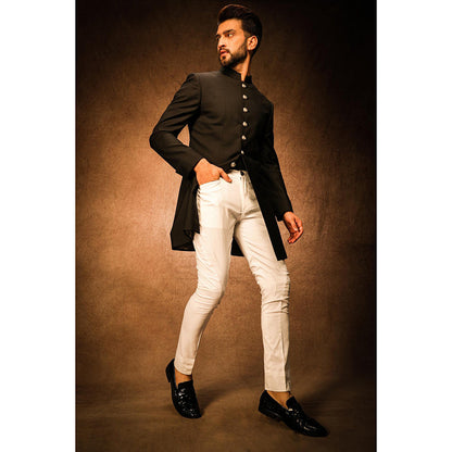 CHAR CHAAND Obsidian Black Achkan Bandhgala